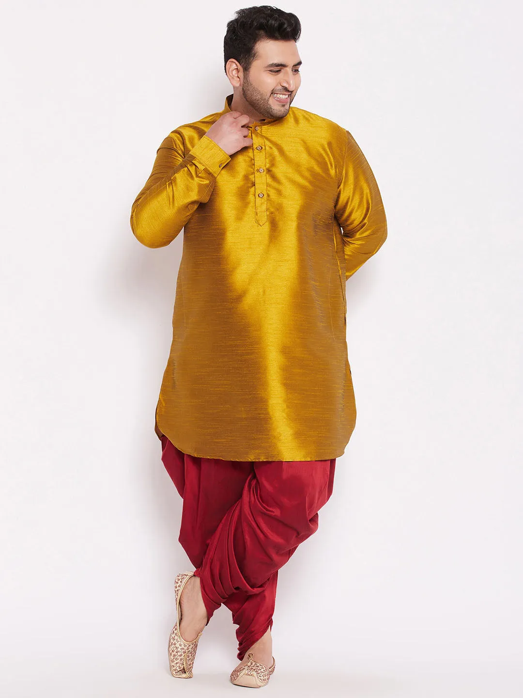 Vastramay Mustard Silk Blend Kurta Dhoti