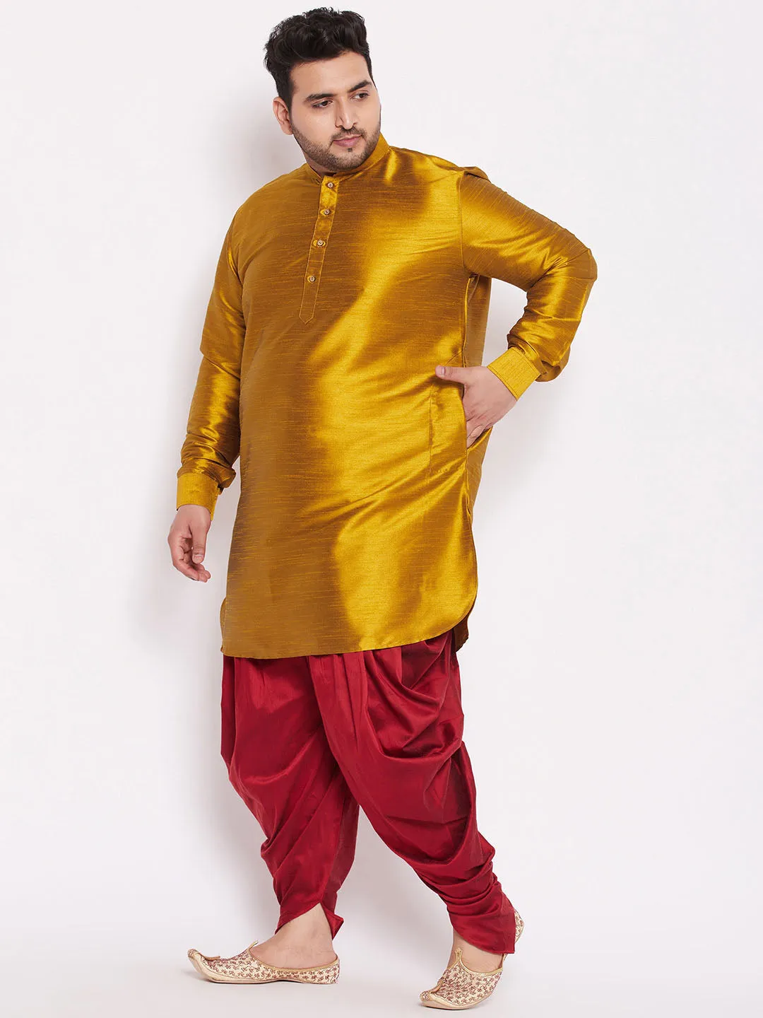 Vastramay Mustard Silk Blend Kurta Dhoti