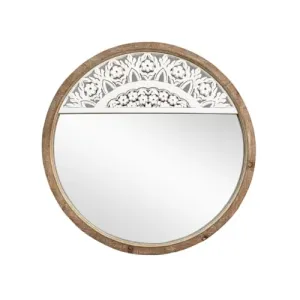 WILDWOOD 36" x36'' Round Rustic Mirror Wooden Frame Circle Mirrors, Distressed Wall Mounted Mirror | Only Frame with Out Mirror (White/Brown)