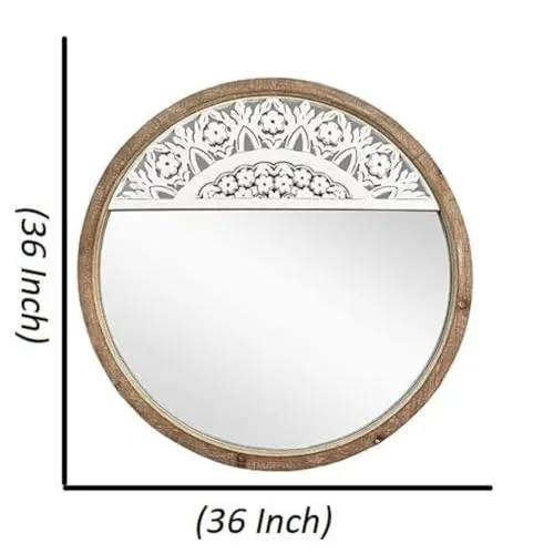 WILDWOOD 36" x36'' Round Rustic Mirror Wooden Frame Circle Mirrors, Distressed Wall Mounted Mirror | Only Frame with Out Mirror (White/Brown)