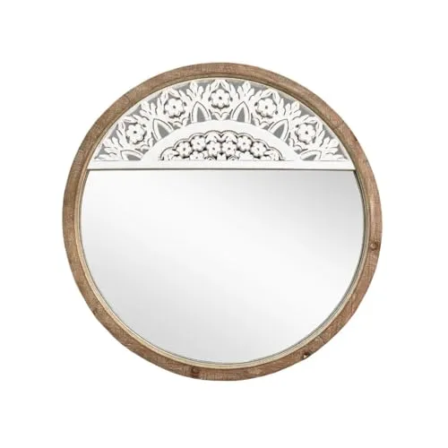 WILDWOOD 36" x36'' Round Rustic Mirror Wooden Frame Circle Mirrors, Distressed Wall Mounted Mirror | Only Frame with Out Mirror (White/Brown)